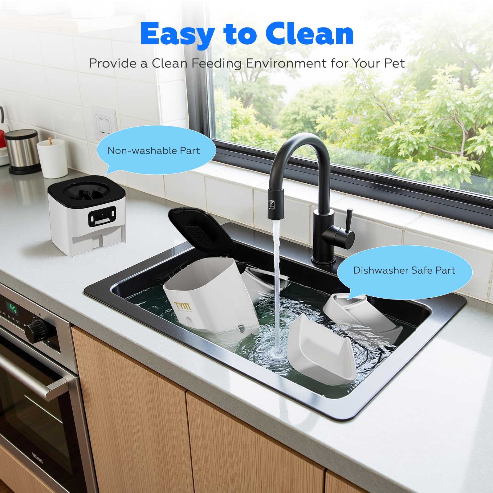 TYM automatic cat feeder dual power backup ensures continuous feeding during outages