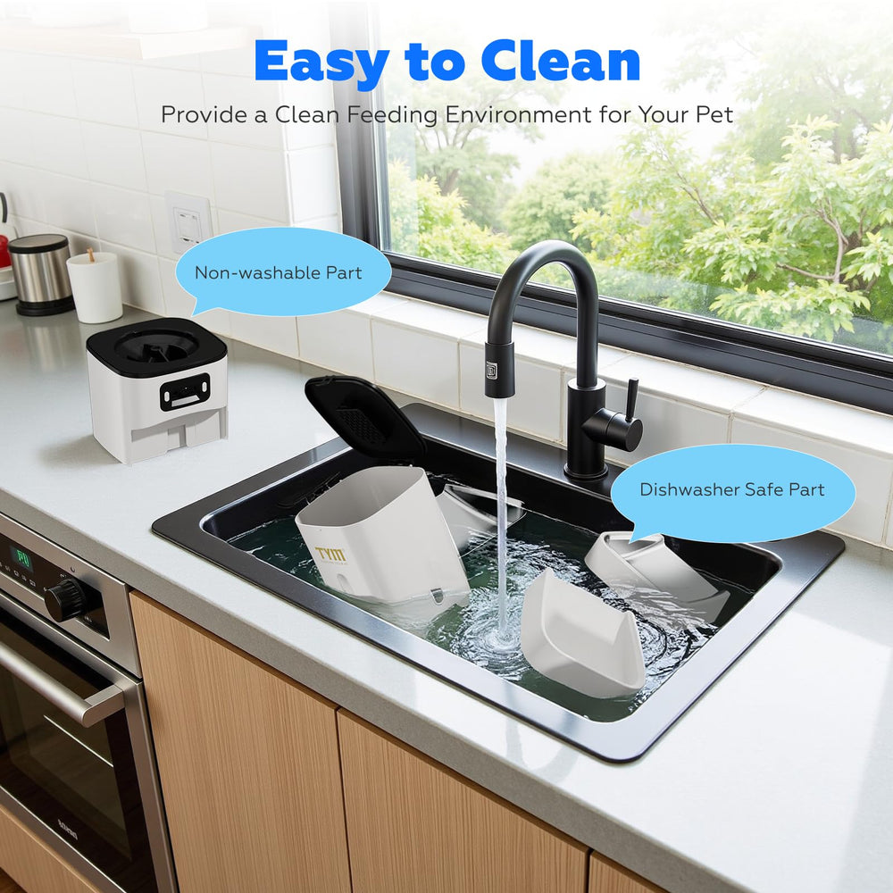 TYM automatic cat feeder dual power backup ensures continuous feeding during outages