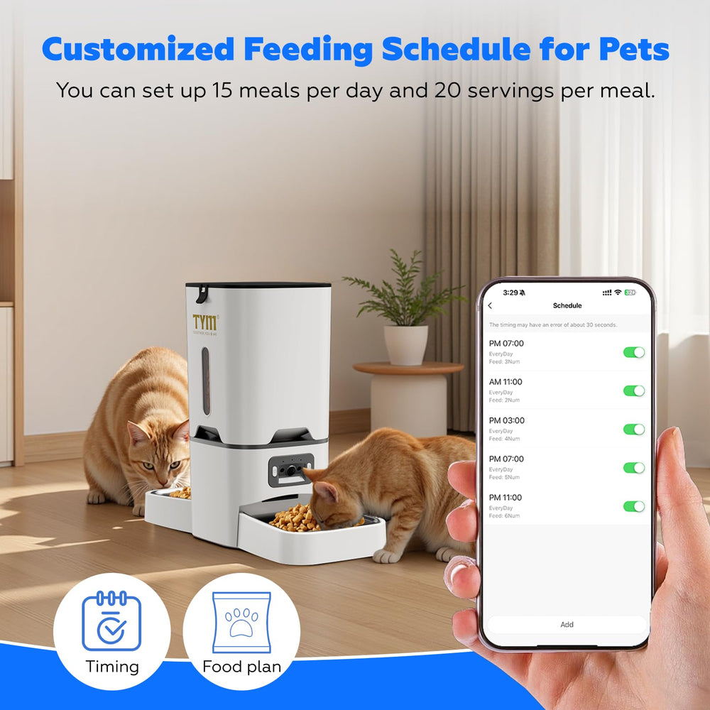 TYM automatic cat feeder slow-feeding mode helps regulate portions