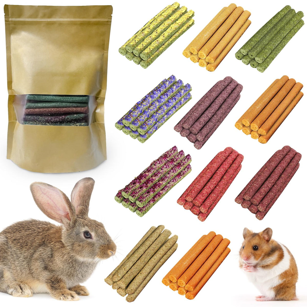 Tyotrbs 77Pcs Guinea Pig Sticks pack shows colorful enrichment for chewing and play.
