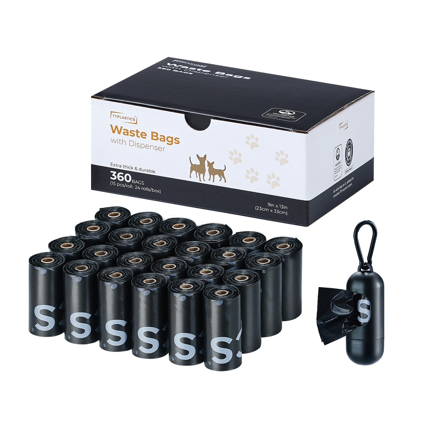 TYPLASTICS dog poop bags dispenser makes on-the-go cleanup quick and tidy.
