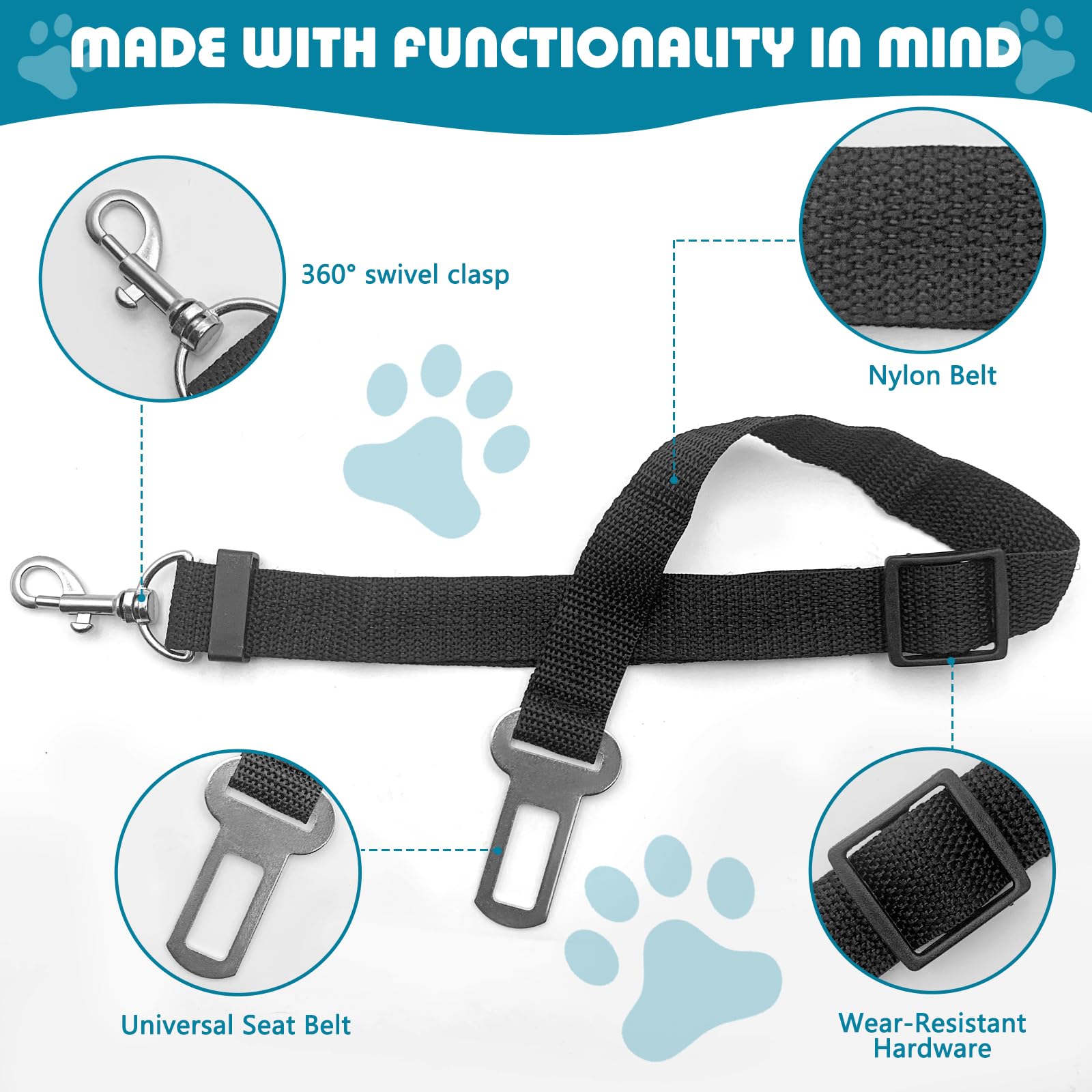 TYTDOUTER adjustable-dog-seat-belt-length adapts from small to large dogs for comfort