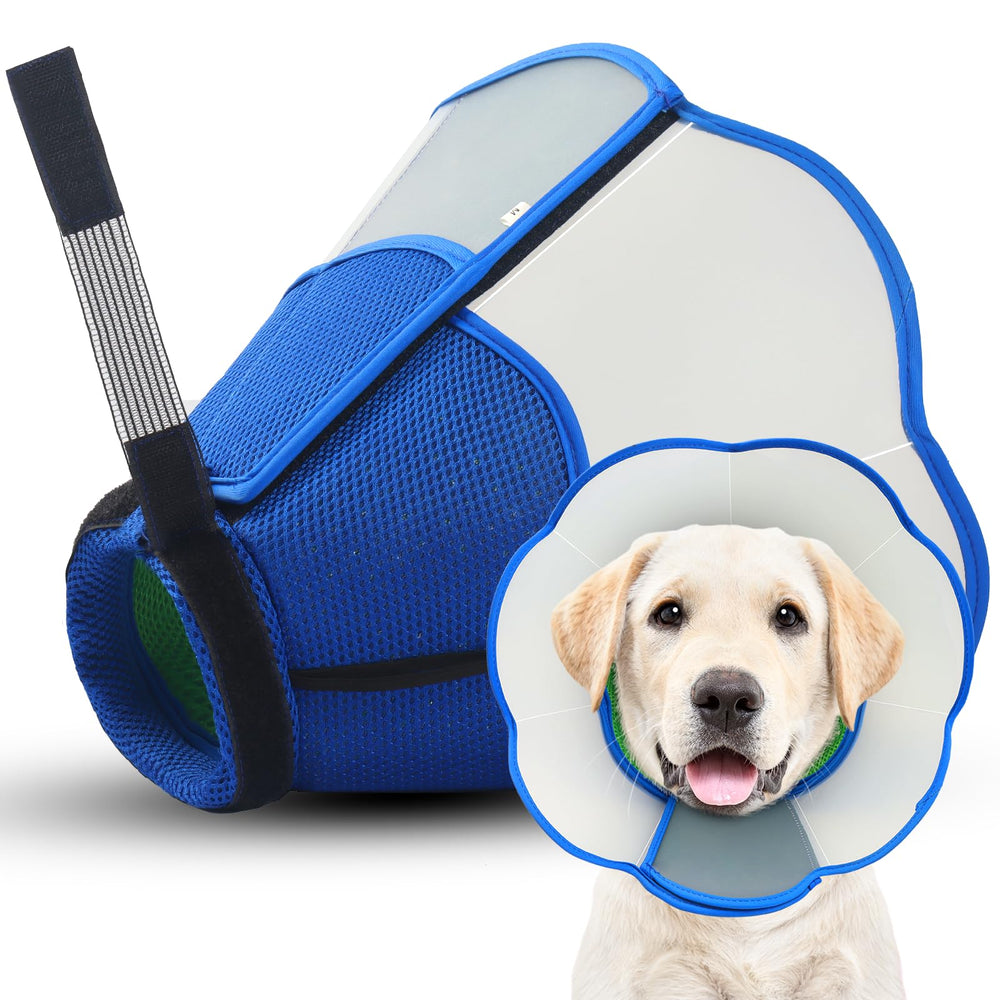 TZBEINN dog cone front view showing anti-escape velcro for secure wear.
