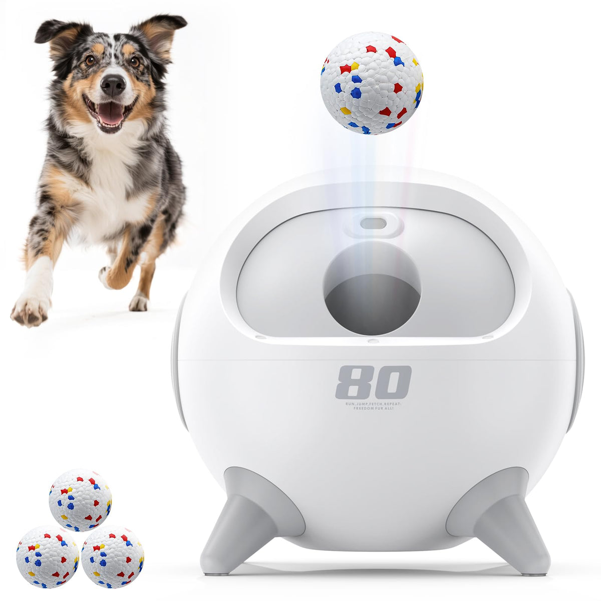 uahpet automatic ball launcher front view with safe, cordless fetch setup.