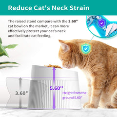 uahpet elevated cat bowl tilt view highlights 17-degree tilt centering food and reducing whisker contact