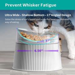 uahpet elevated cat bowl wide bowl demonstrates whisker-friendly width and gentler feeding experience