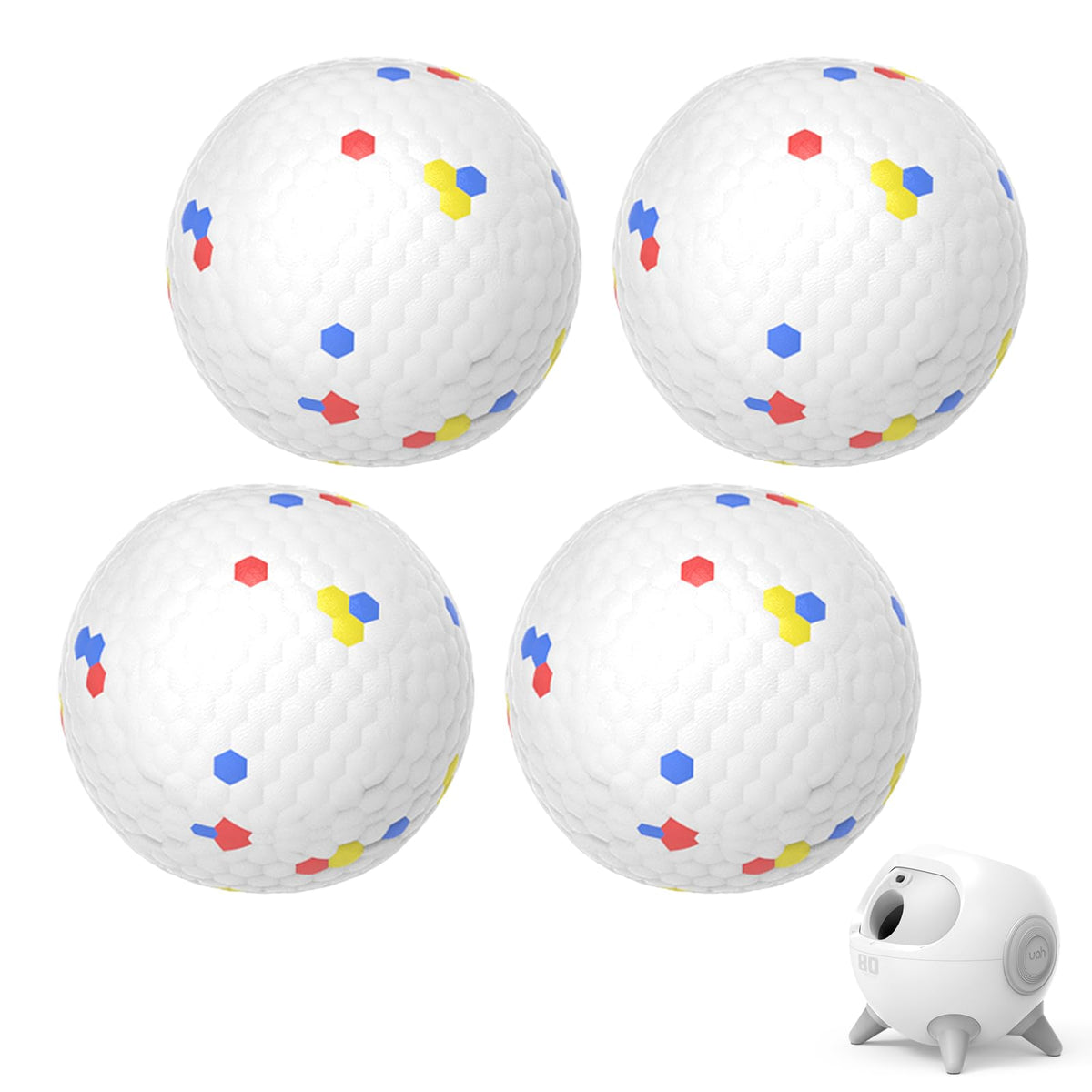 uahpet iRetriever balls 4-pack packshot showing durable fetch toy for dogs