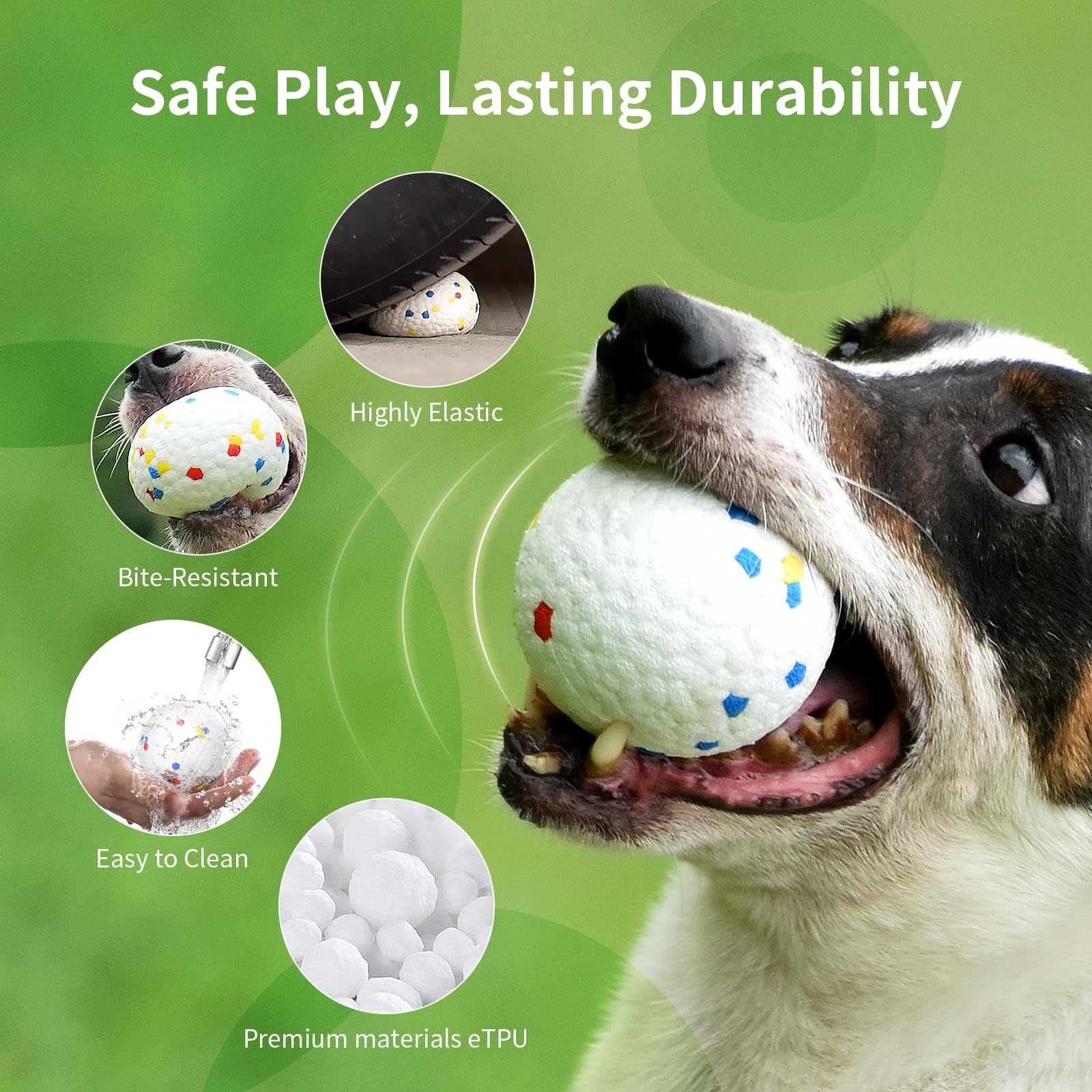 uahpet iRetriever balls close-up highlighting tear-resistant ETPU construction for tough chew sessions