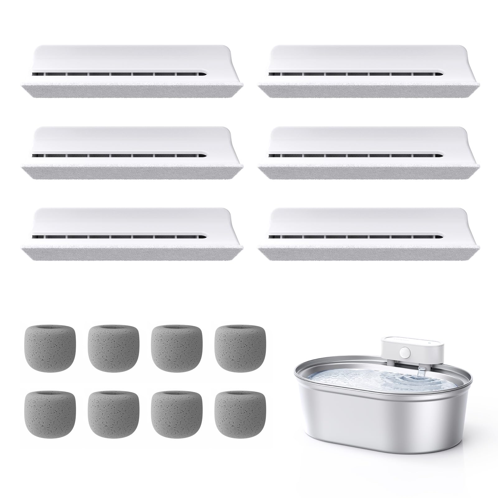 uahpet stainless steel cat water fountain filters 6pack keeps water clean for pets