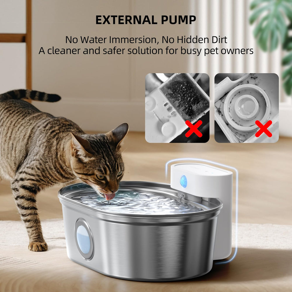 uahpet wireless cat water fountain battery-compartment view highlights cordless operation