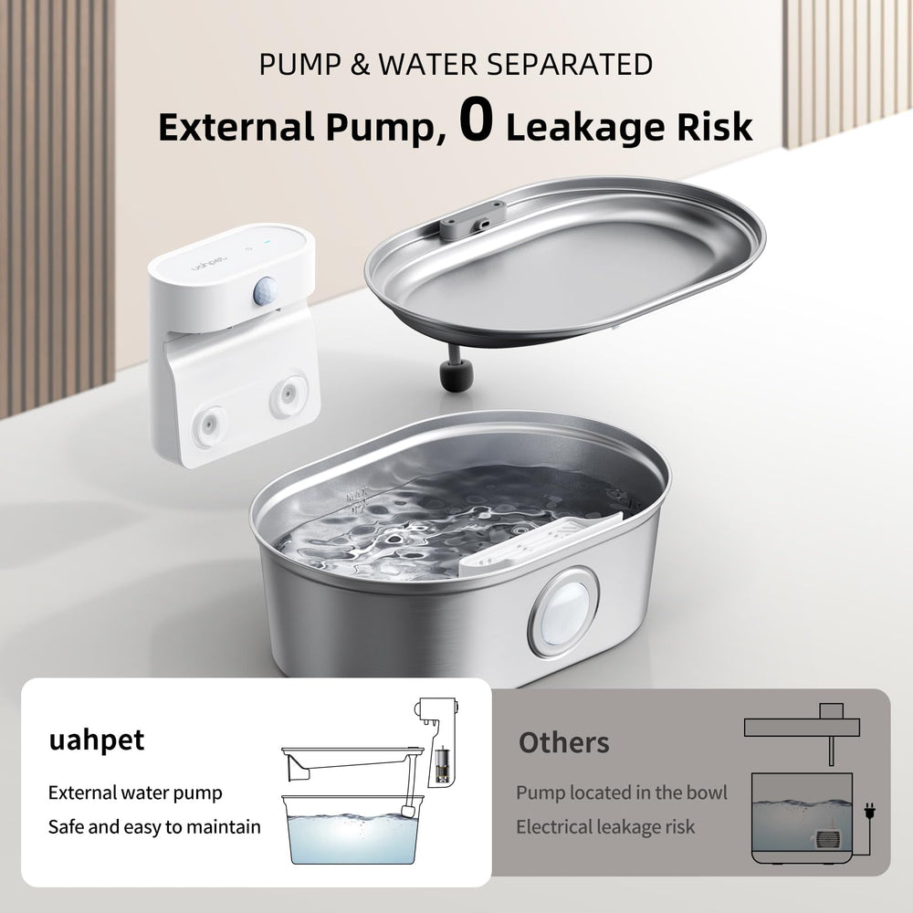 uahpet wireless cat water fountain stainless steel pro six-layer filtration system for cleaner water