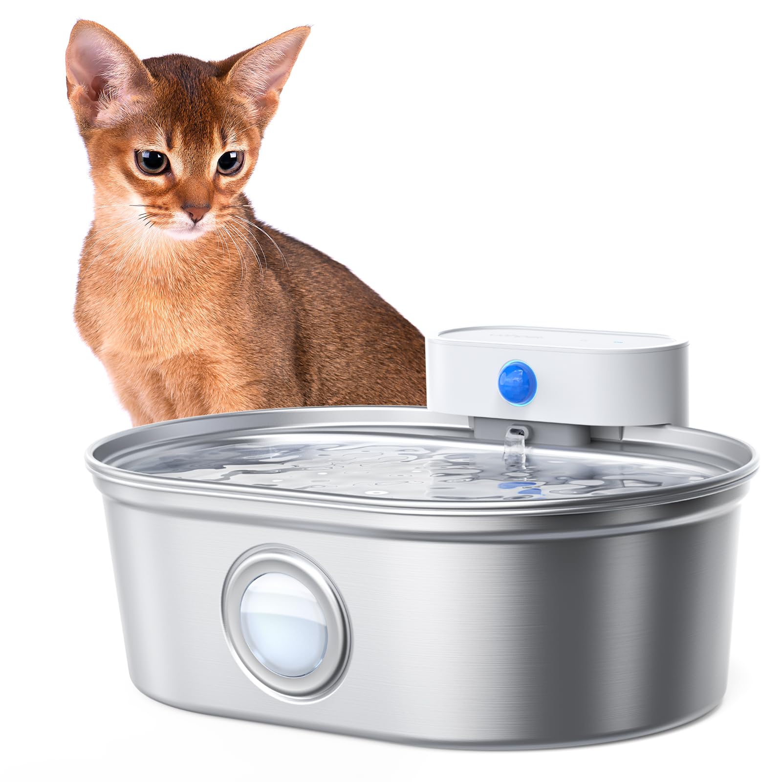 uahpet wireless cat water fountain stainless steel pro front view shows durable, easy-clean surface
