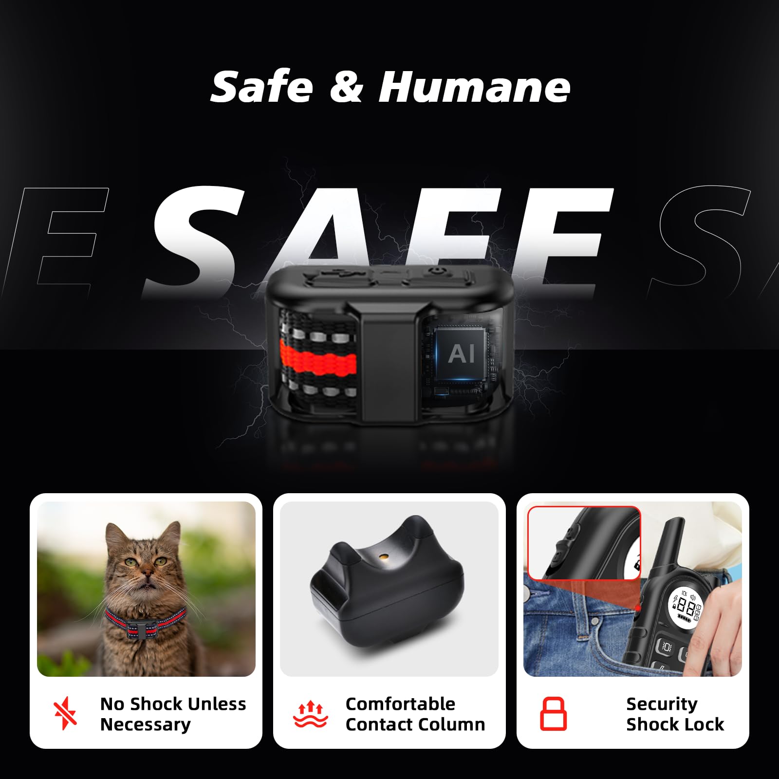 UbaNinva red waterproof collar highlights IPX7 protection for outdoor wear.