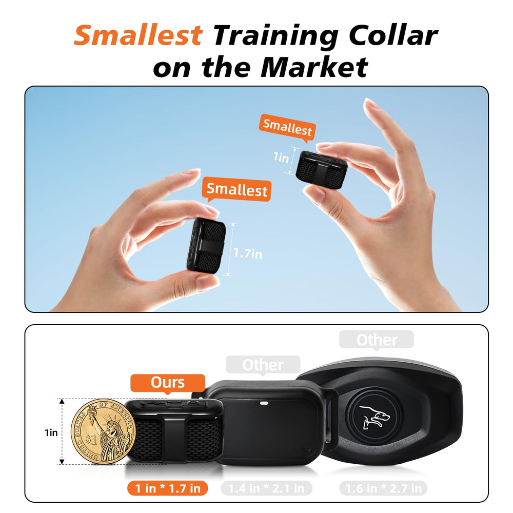 UbaNinva Tiniest Dog Shock Collar side-worn shows slim profile for all-day wear.