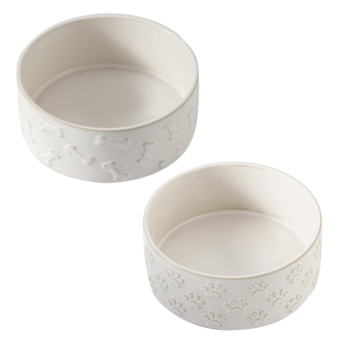 UBEE ceramic dog bowls bone-pattern top view, sturdy two-pack for daily meals