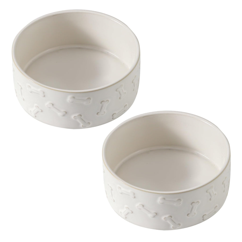 UBEE ceramic dog bowl set bone-pattern top view for easy feeding and household use