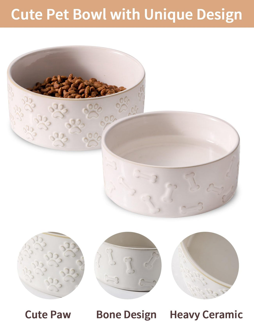 UBEE ceramic dog bowl set microwave-safe option for reheating leftovers or warm water