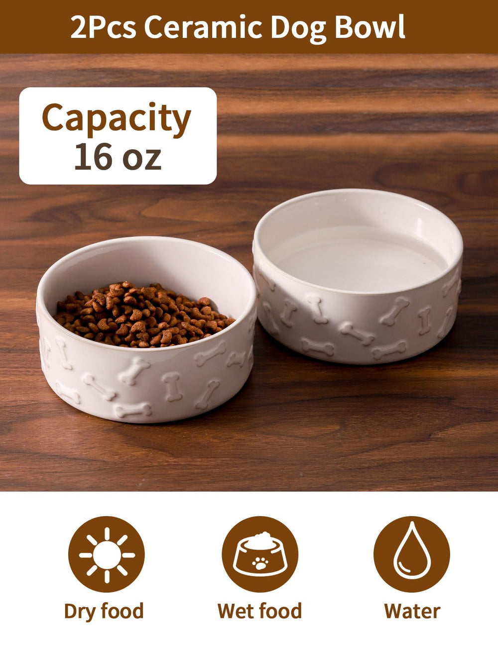 UBEE ceramic dog bowl set white-gloss closeup shows durable lead-free material