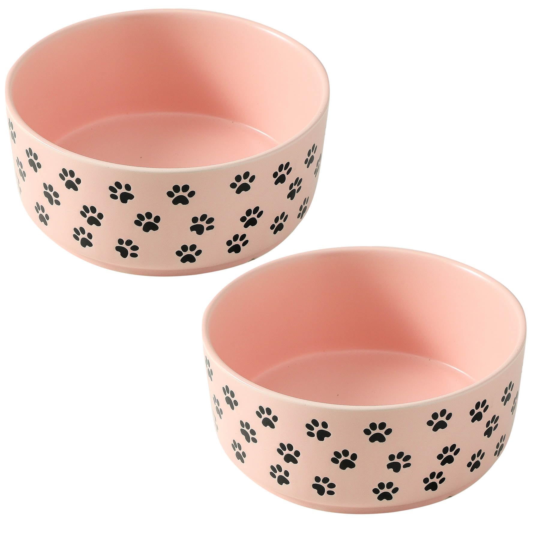 UBEE 6.5-inch pink paw-pattern ceramic dog bowls with durable feeding surface