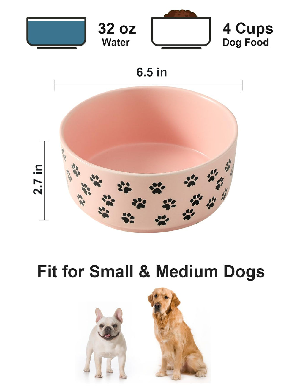 UBEE pink paw-pattern ceramic bowl close-up highlighting lead-free material and easy-clean glaze
