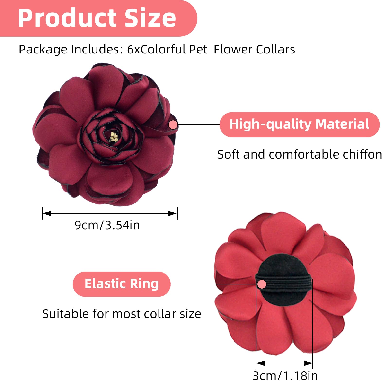 UBQUBQ flowers feature elastic back for easy, secure collar attachment.