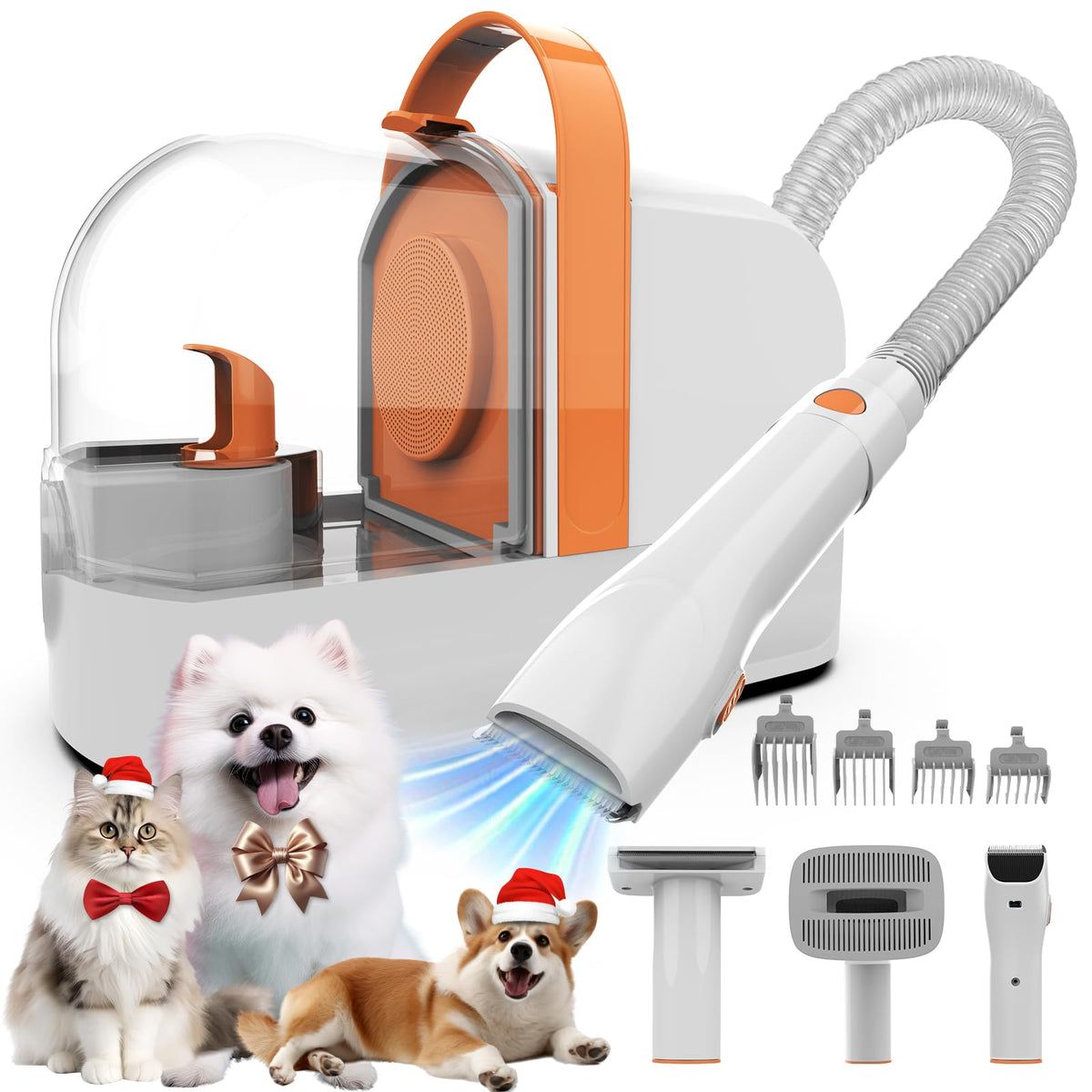 ubrobo dog grooming vacuum unit demonstrates powerful suction for clean fur pickup and dust-free floors.