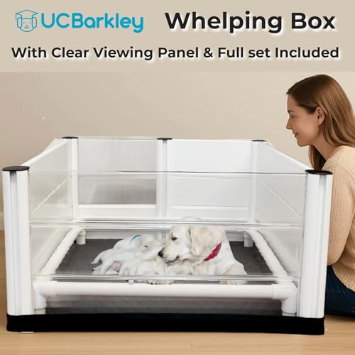UC Barkley whelping box indoor-outdoor use suits home and porch setups.
