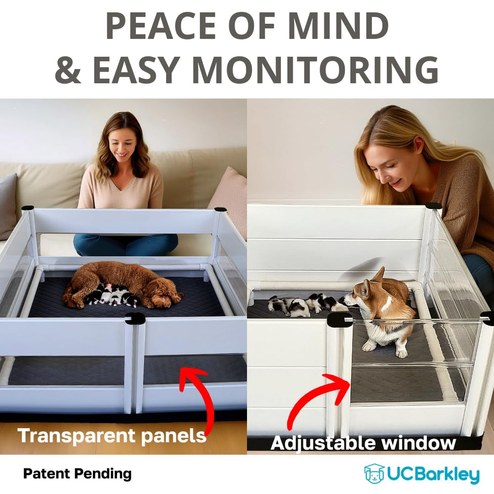 UC Barkley whelping box patent-pending modular design emphasizes smart storage.