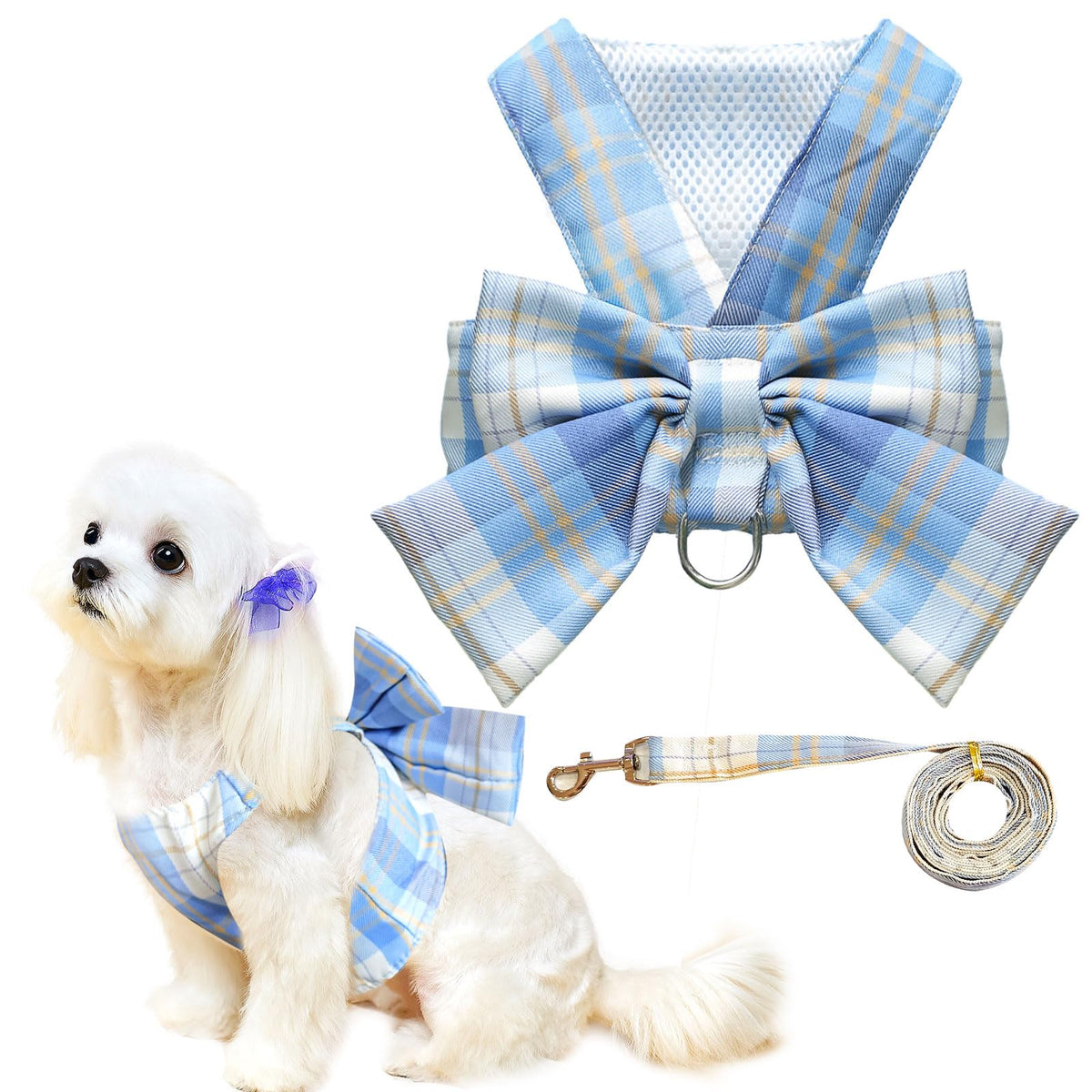 UETZLTB cute dog harness blue bow tie for comfortable daily walks.