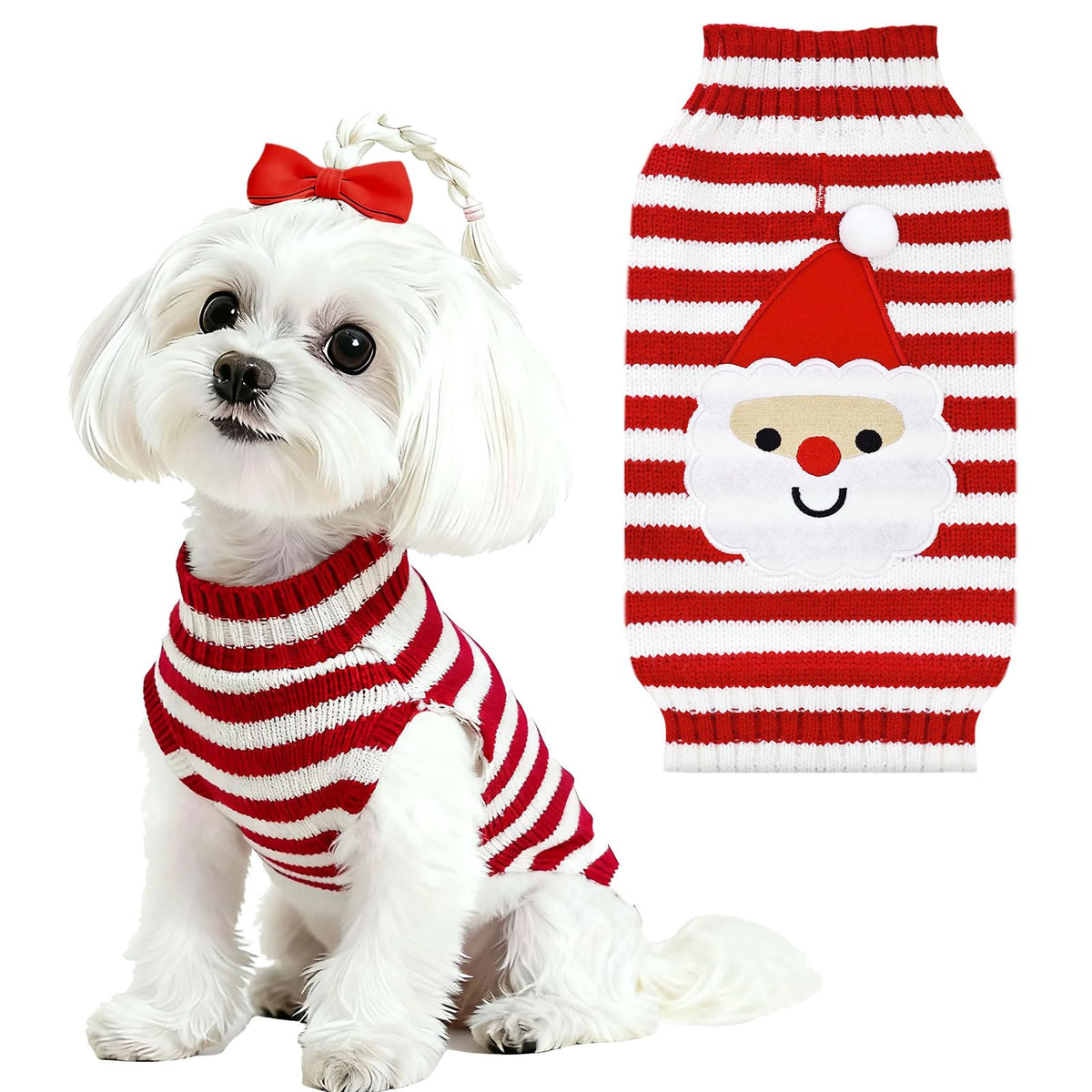 UETZLTB dog christmas sweater in red Santa stripe for cozy winter warmth on walks.