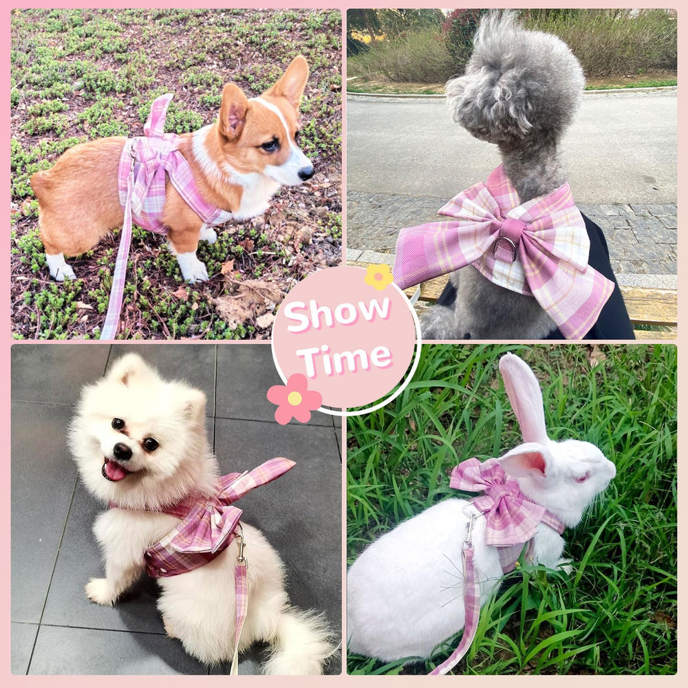 UETZLTB small-pet harness features cute bow and plaid design for stylish walks.