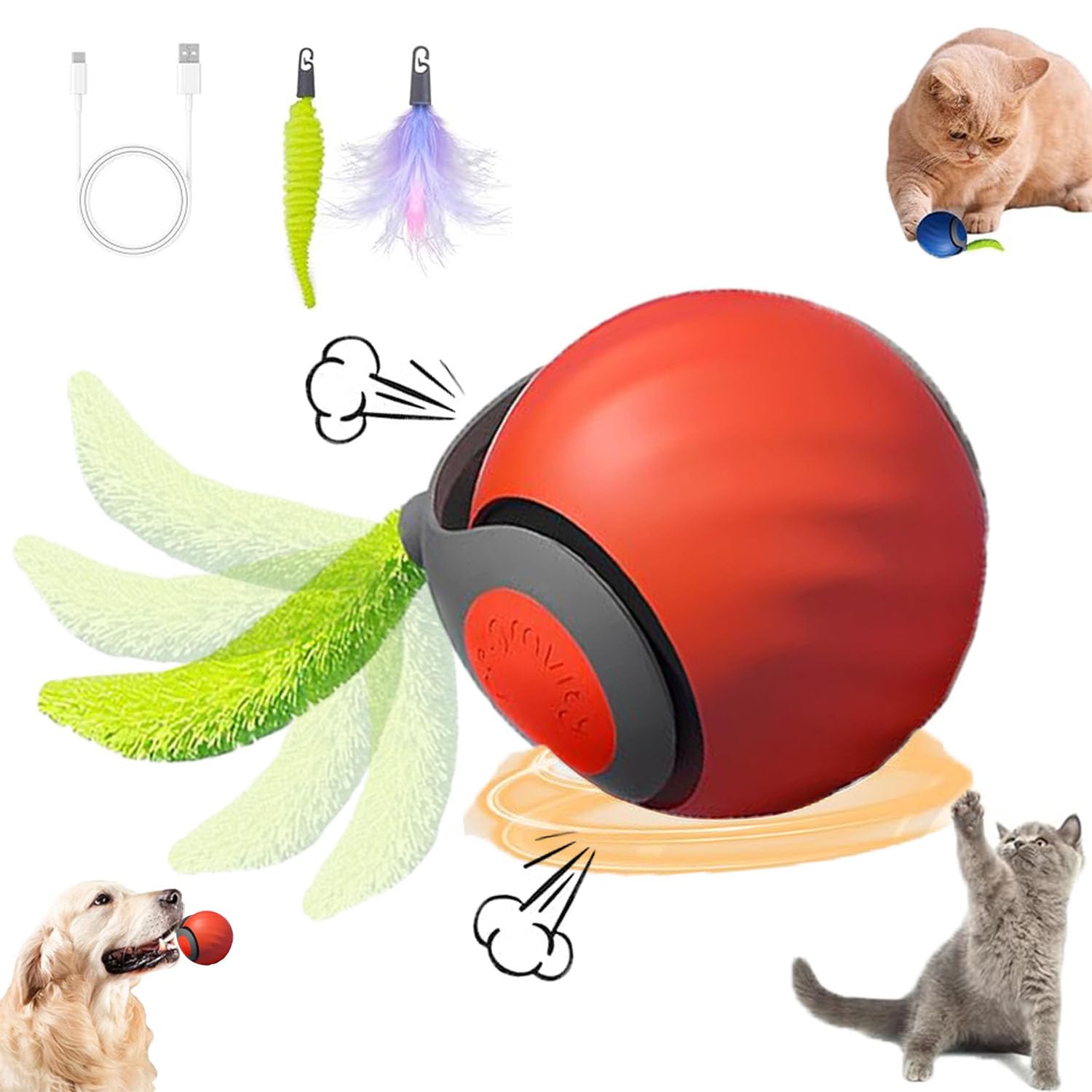 ugdurwp Speedy 2.0 tail cat ball for active indoor play and enrichment