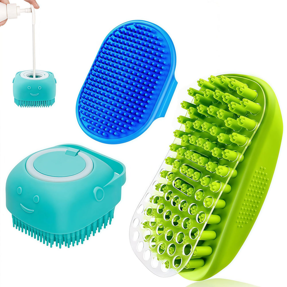 UGNEL 3PCS dog bath brush set front view for easy grooming