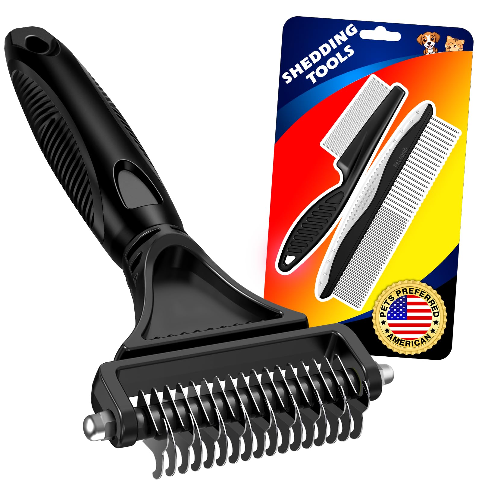 UGNEL 3PCS Pet Grooming Kit front view showing ergonomic handle for comfortable grooming.