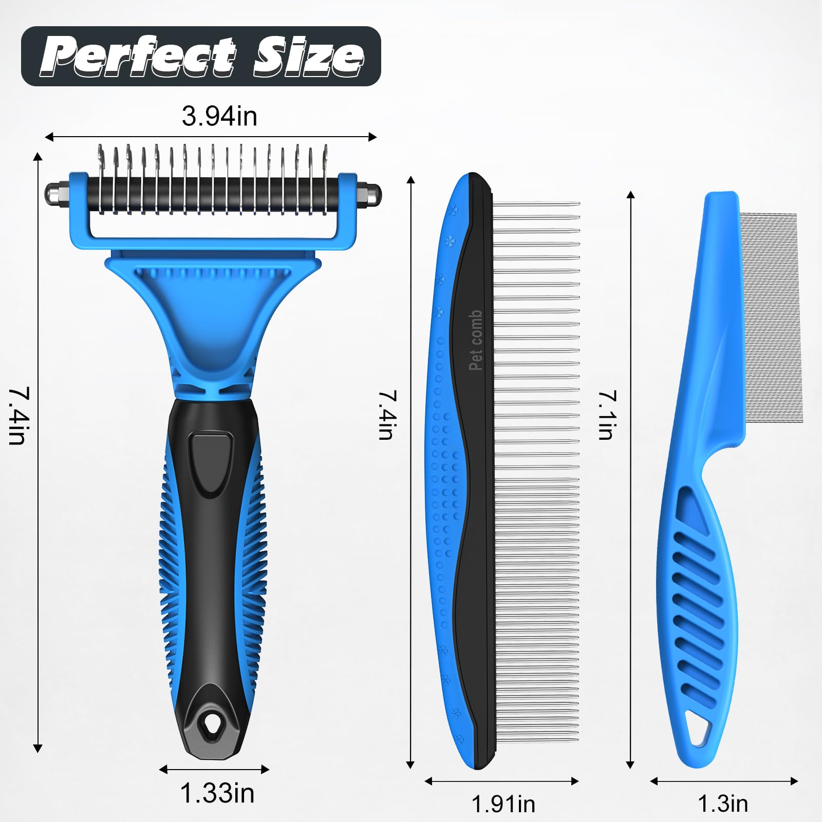 UGNEL coat deshedding blue tool in use for long-hair pets