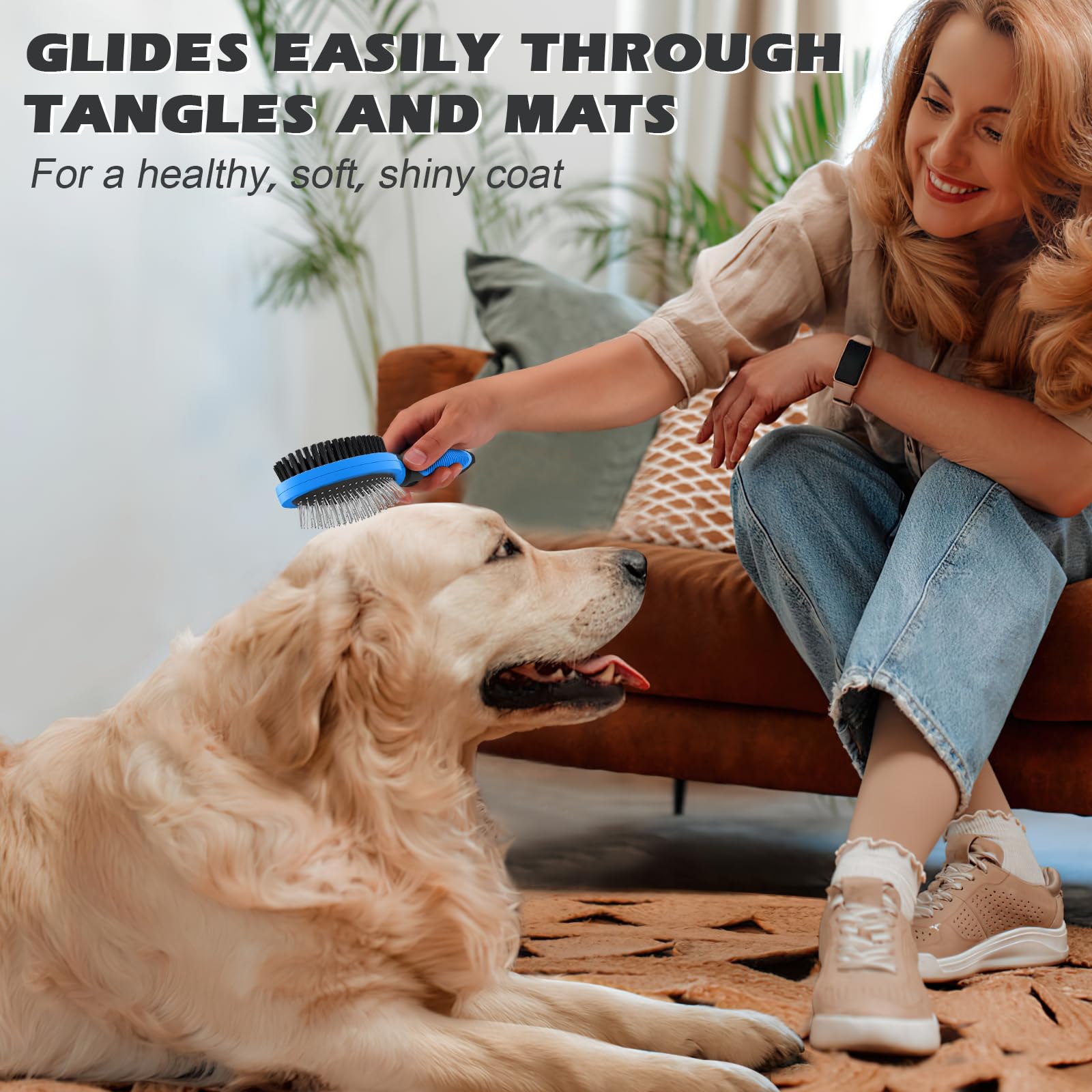 UGNEL dog bath brush with adjustable ring handle for easy grip.