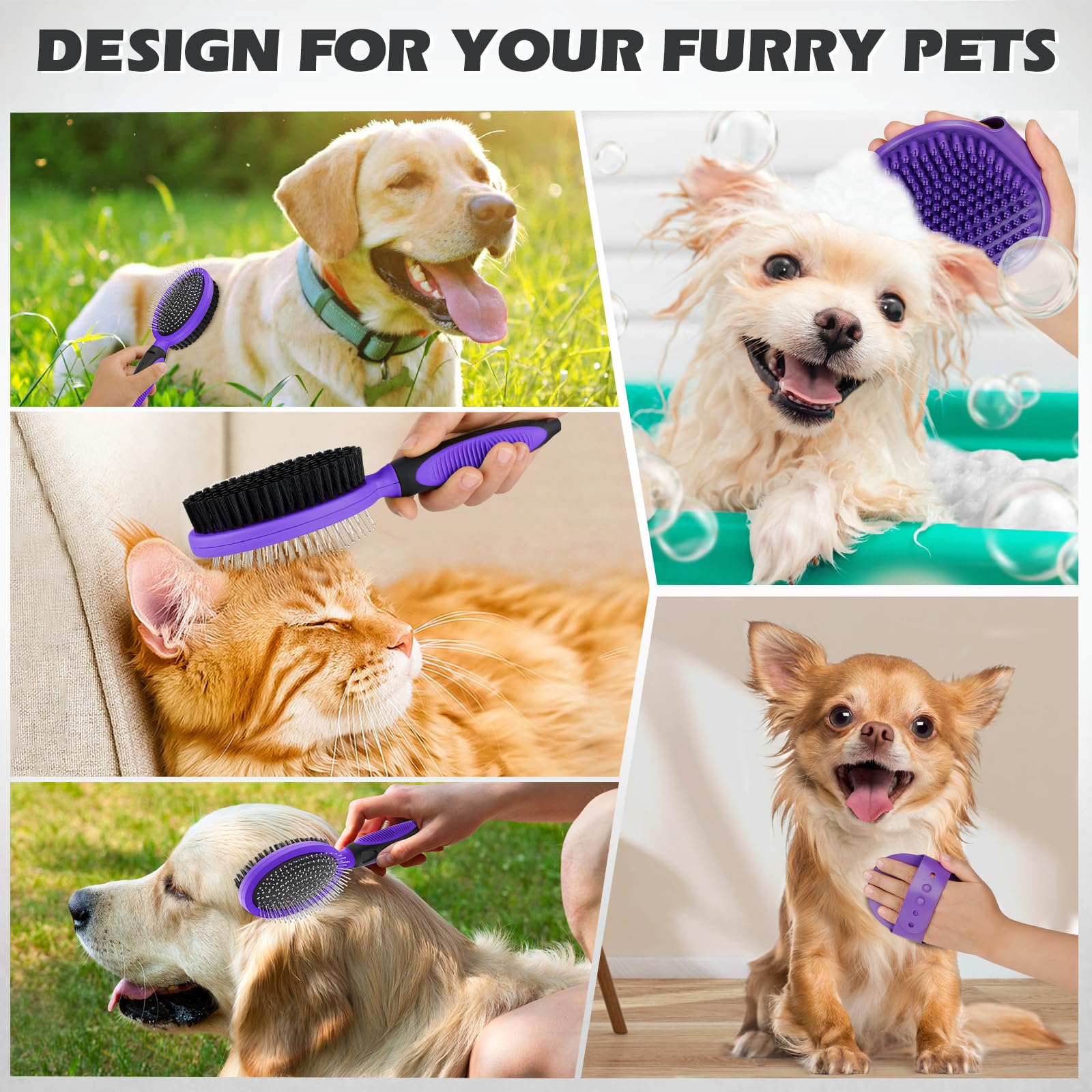 UGNEL dog bath brush with adjustable ring handle for comfortable grip during baths