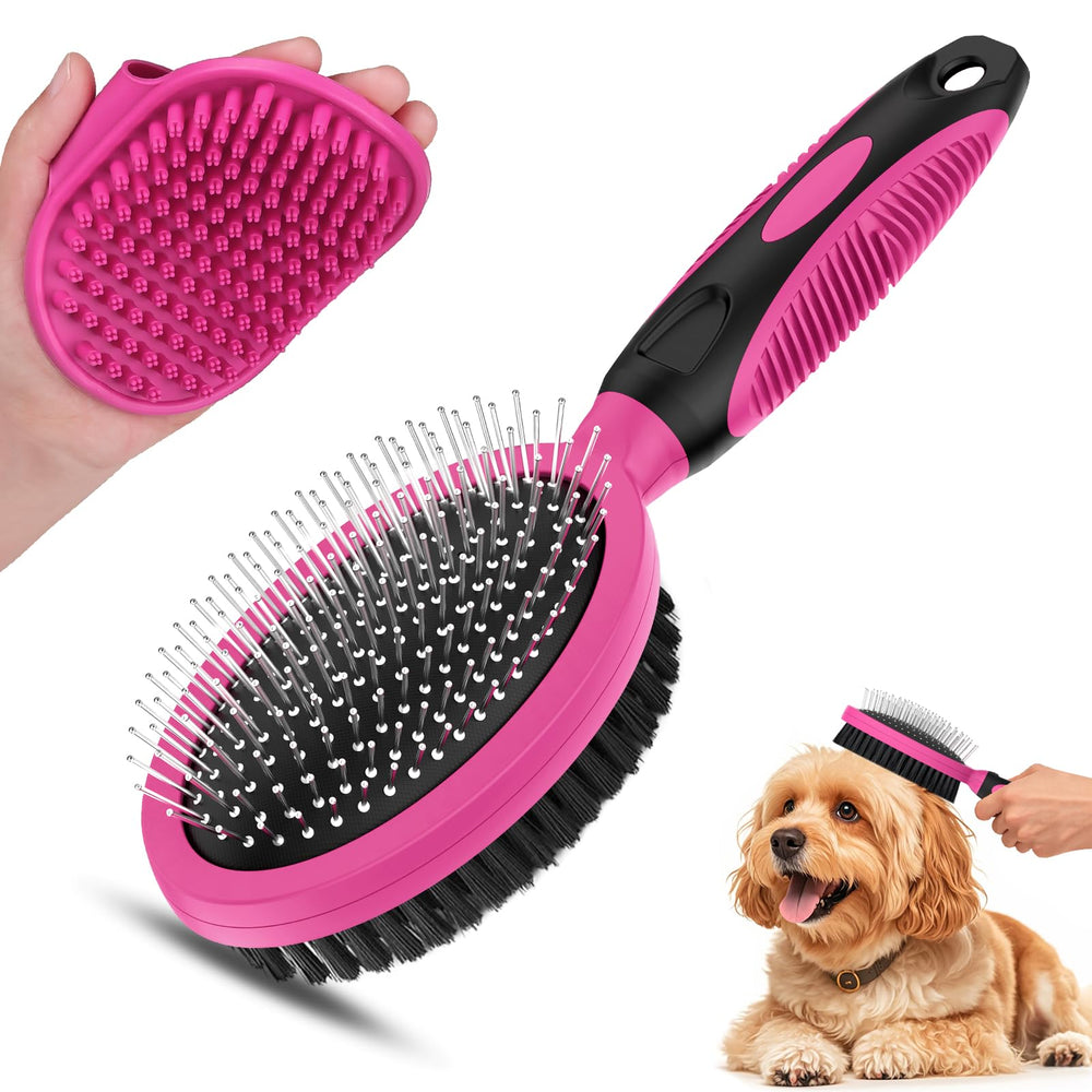 UGNEL double-sided grooming brush showing deshedding and massaging action