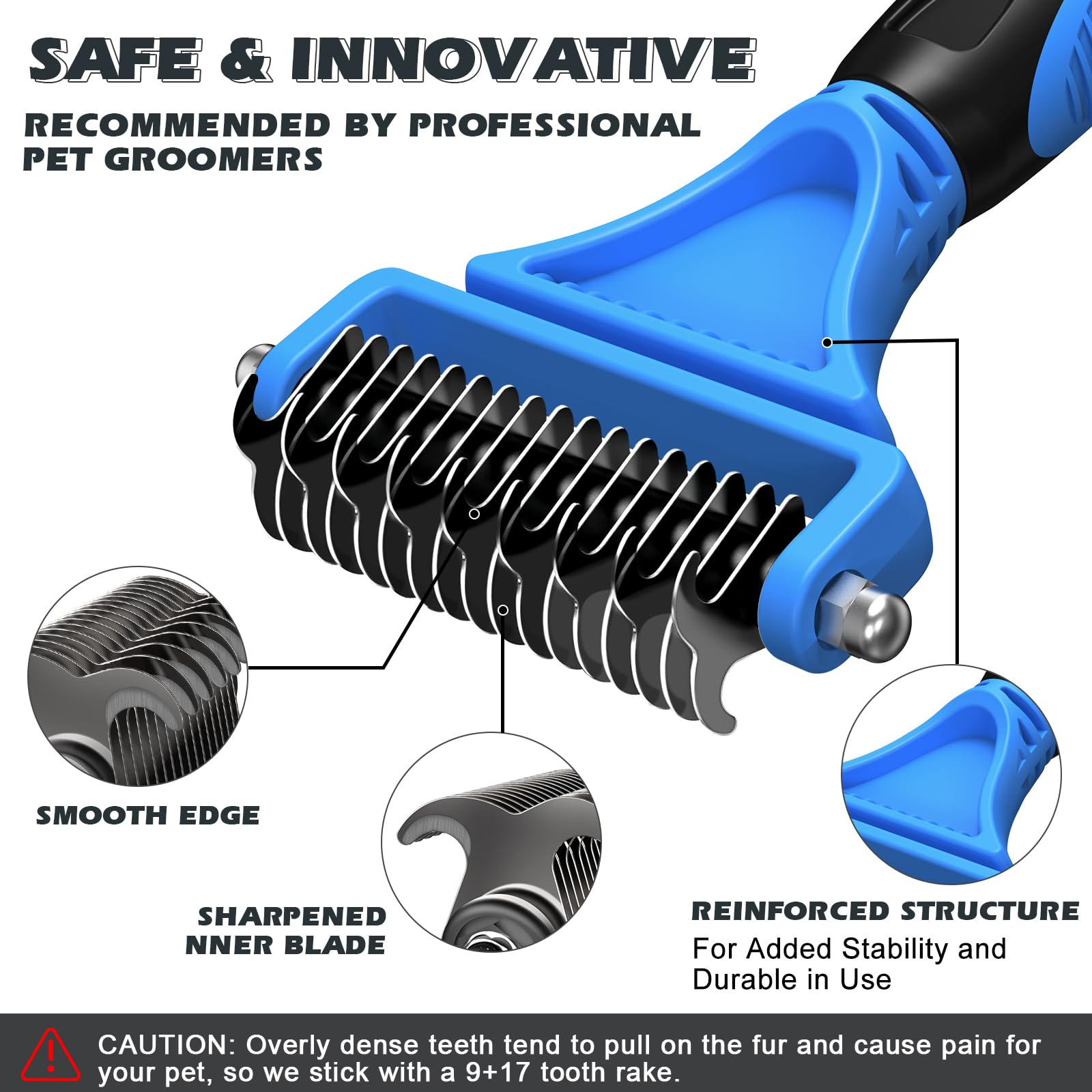 UGNEL double-sided comb blue, wide and dense sides for knots