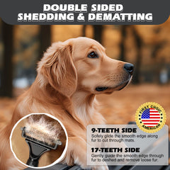 UGNEL undercoat rake 17-tooth close-up for thinning loose fur.