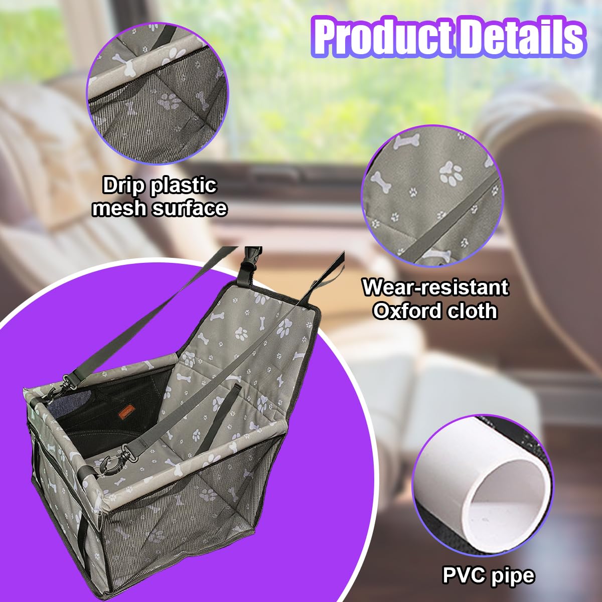 UHANBUT Pet Car Seat front-pocket organizes small items during trips
