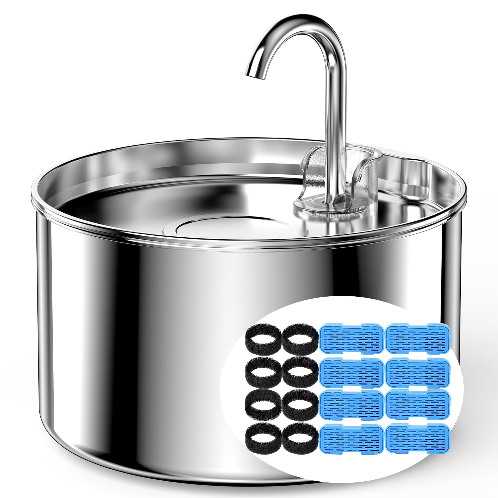 UIOOQ cat fountain stainless steel shows durable, safe drinking water for pets.