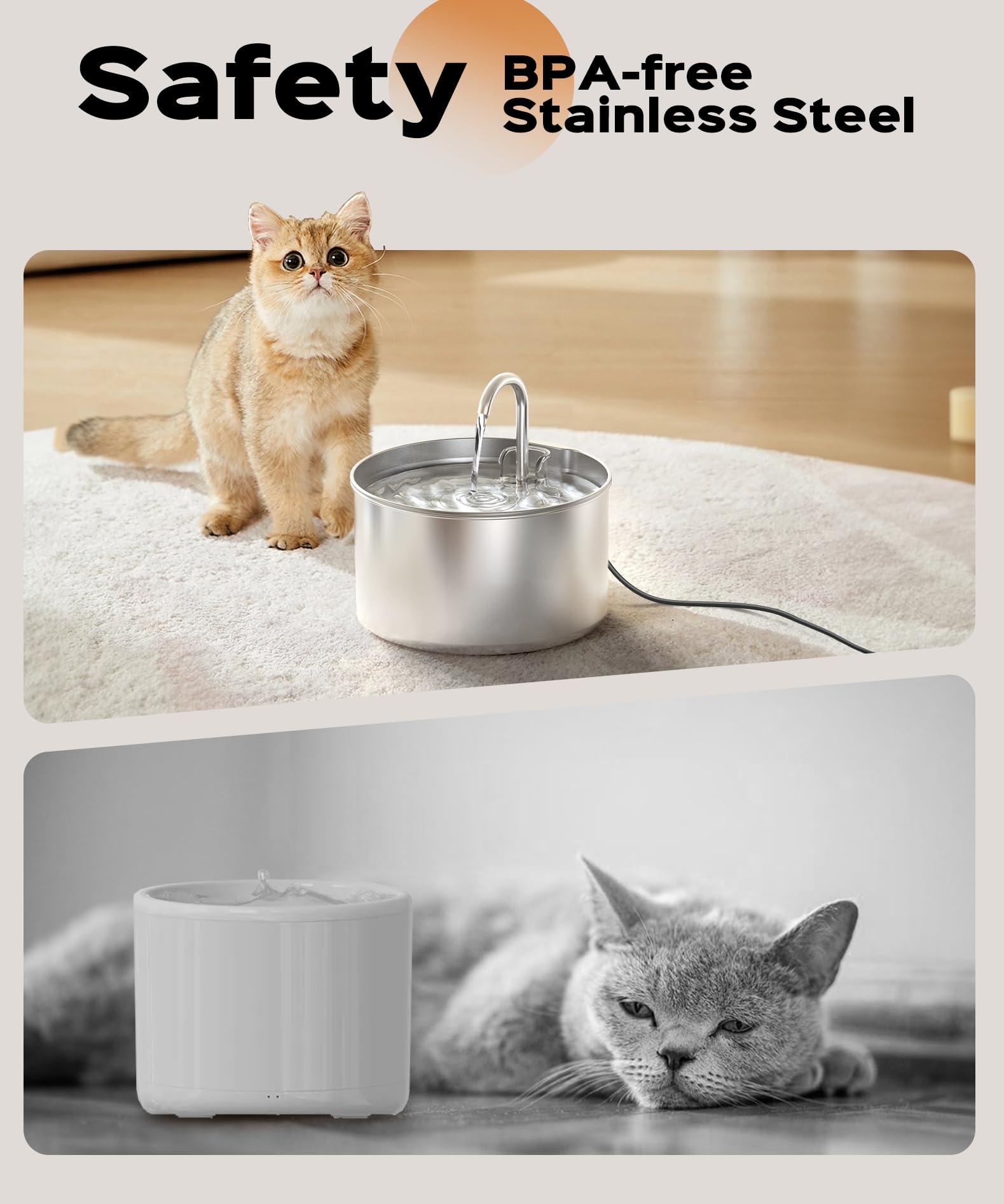 UIOOQ cat water fountain three sponges included for cleaning and freshness