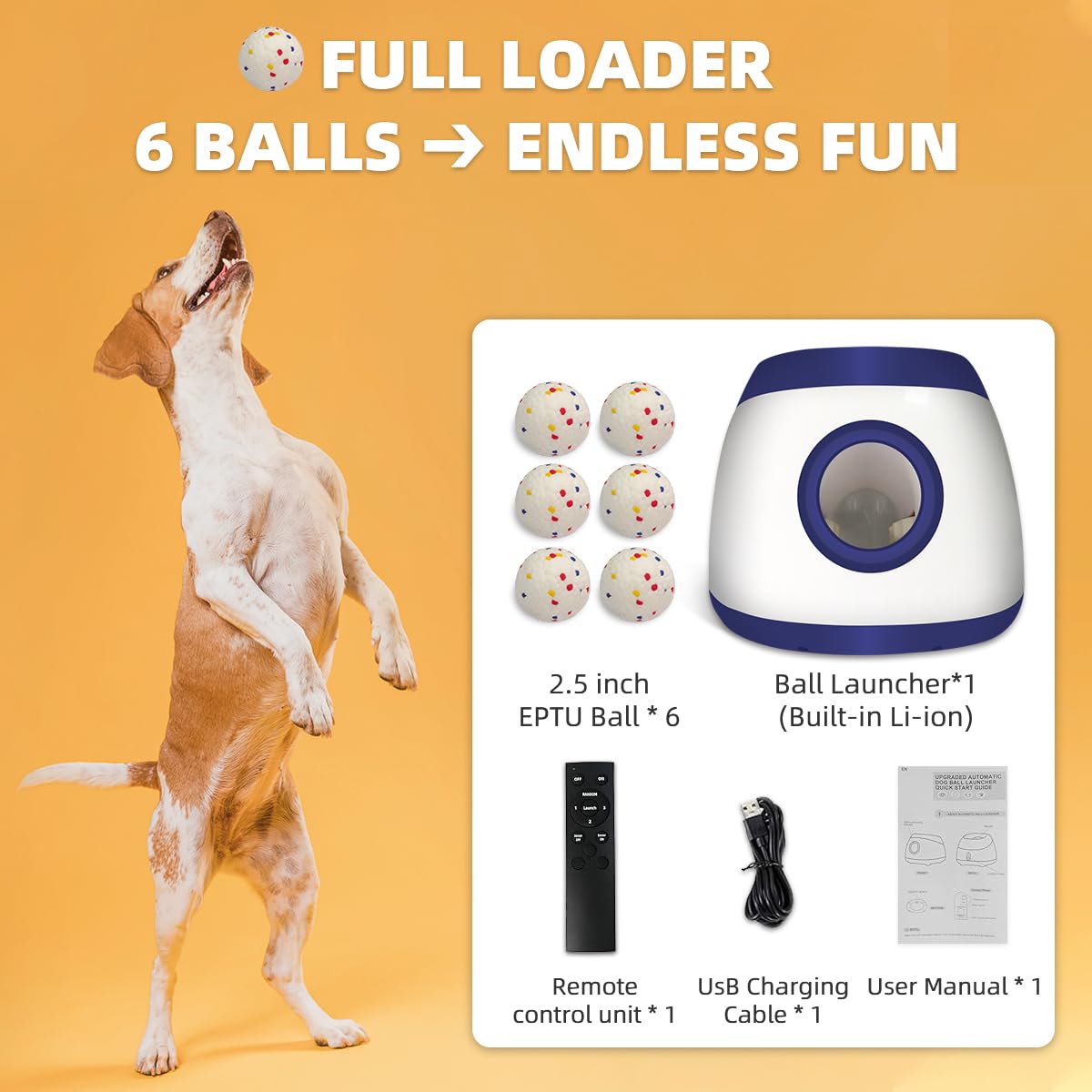 UJQW AutoDog Ball Launcher easy-clean balls simplify post-play cleanup.