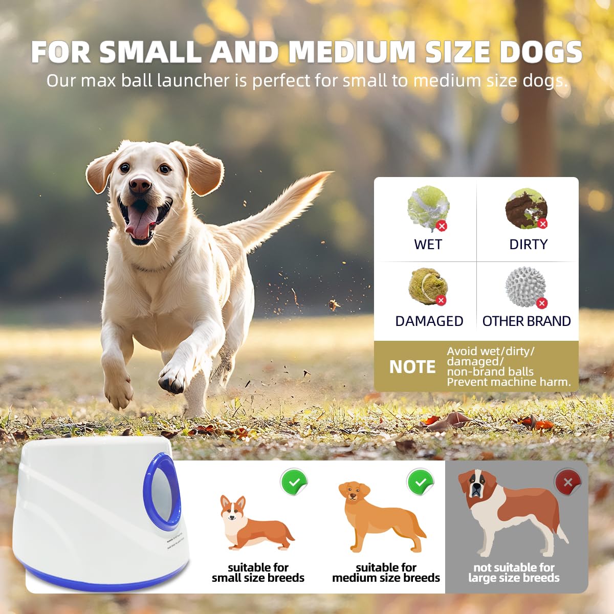 UJQW automatic dog ball launcher includes six 2.4-inch balls for easy play