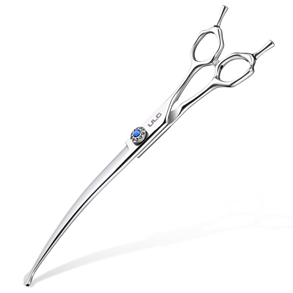 ULG curved dog shears in-action image suggests professional smoothing of large areas.