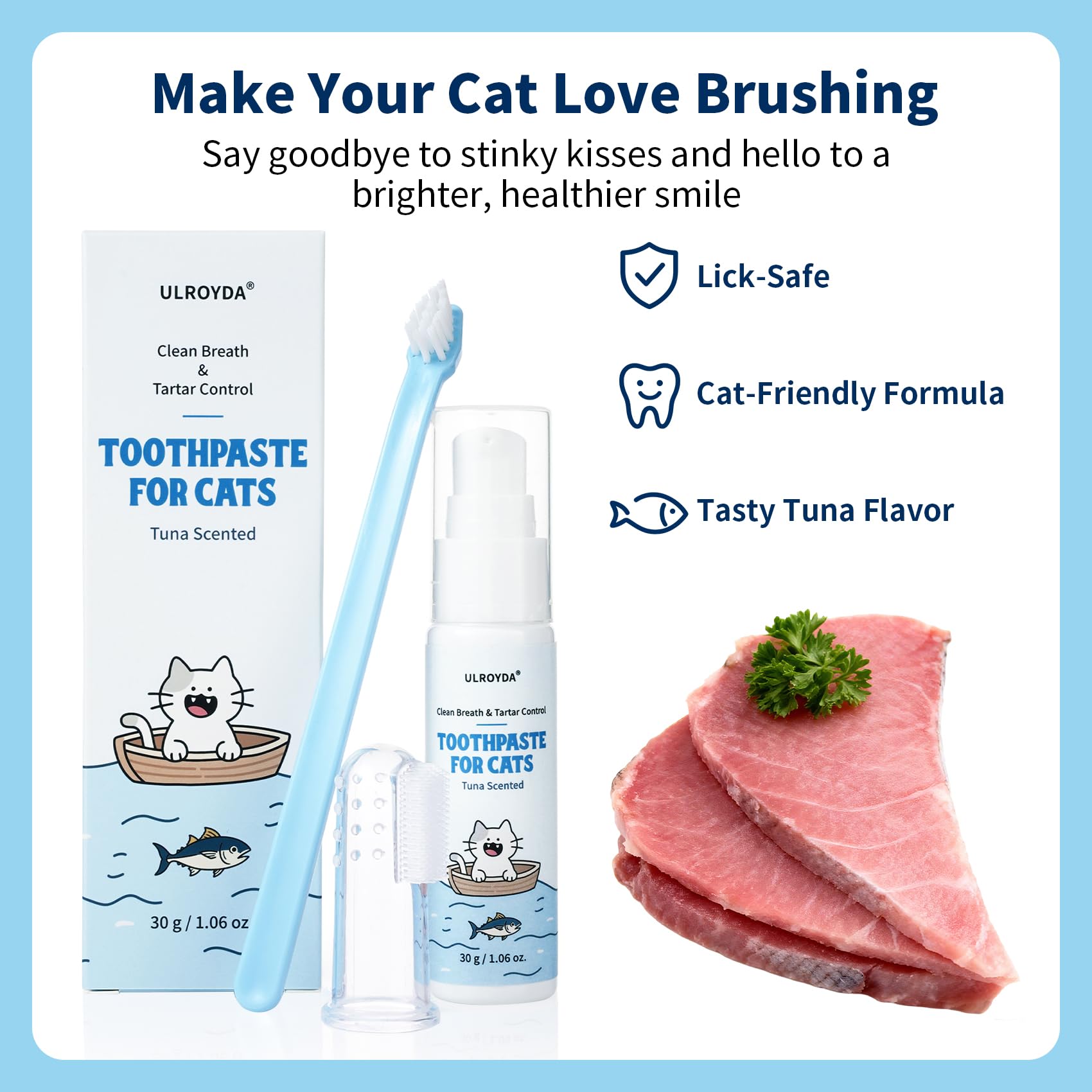 ulroyda cat dental kit fresh breath, reduces odor for confident cuddles