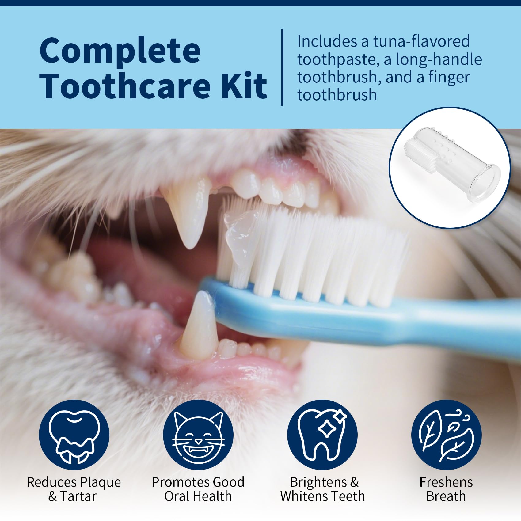 ulroyda cat dental kit toothbrush long-handle, reaches back teeth for thorough cleaning