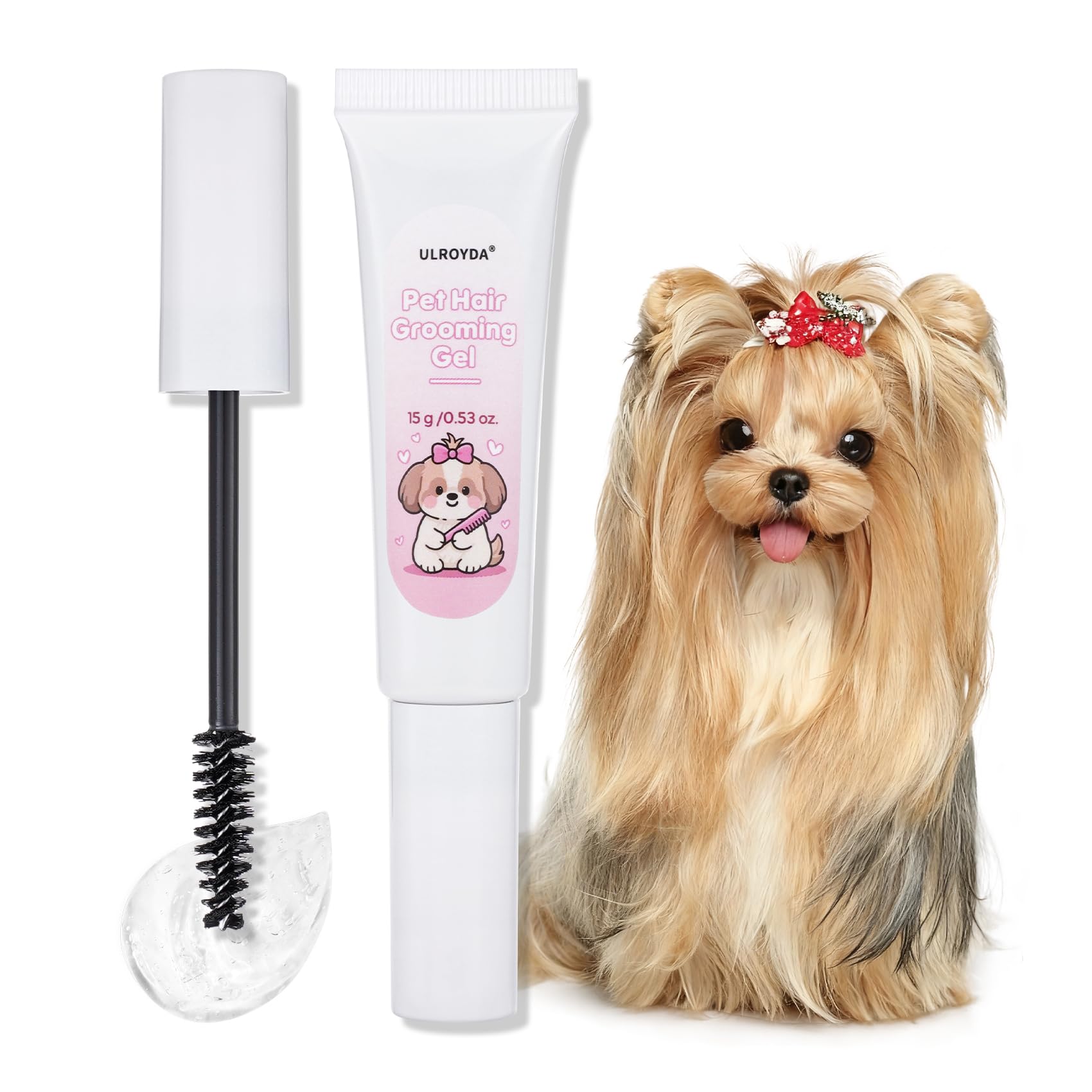 Ulroyda dog facial hair gel packaging showcases travel-friendly kit for on-the-go grooming.