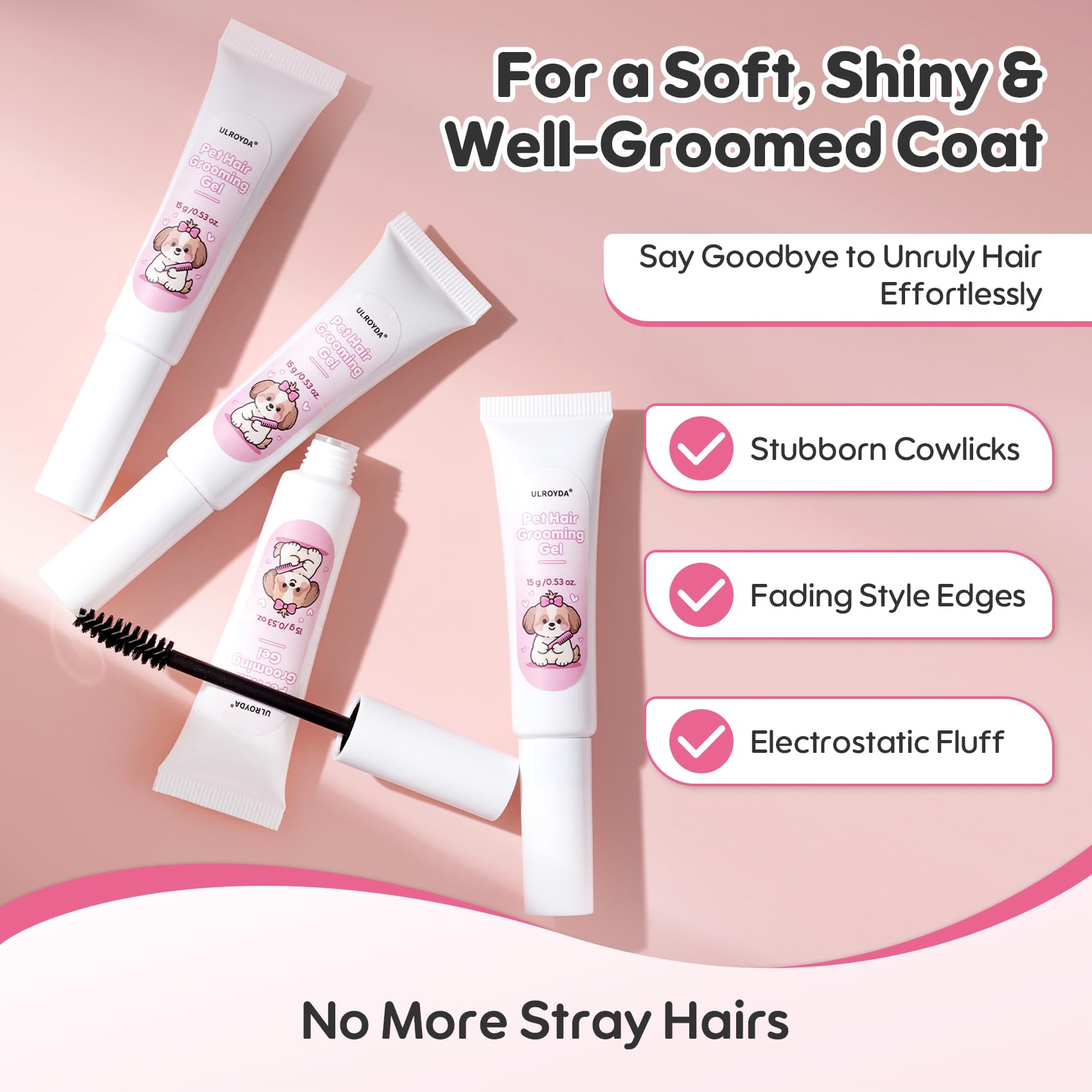 Ulroyda quick-dry formula photo communicates fast-drying gel without residue on fur.